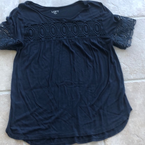 LOFT Tops - Beautiful lace like detail navy tee